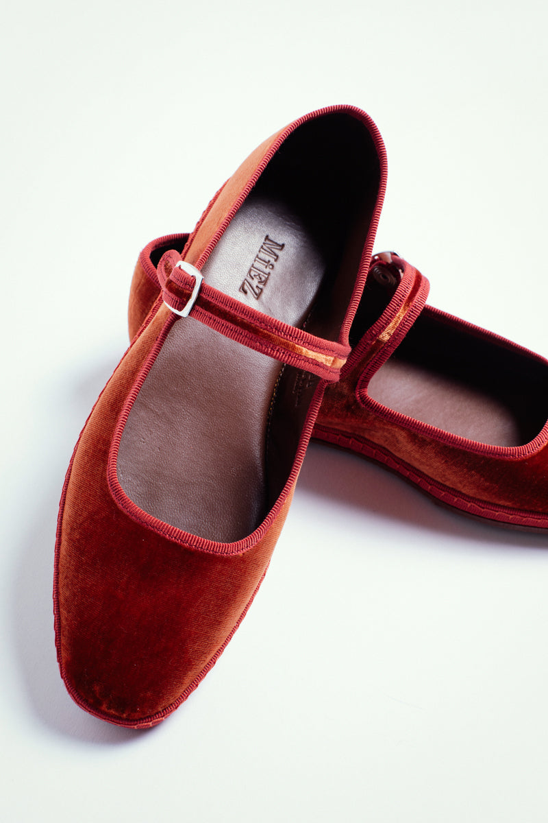 Mary Jane in velluto, burnt orange - miez