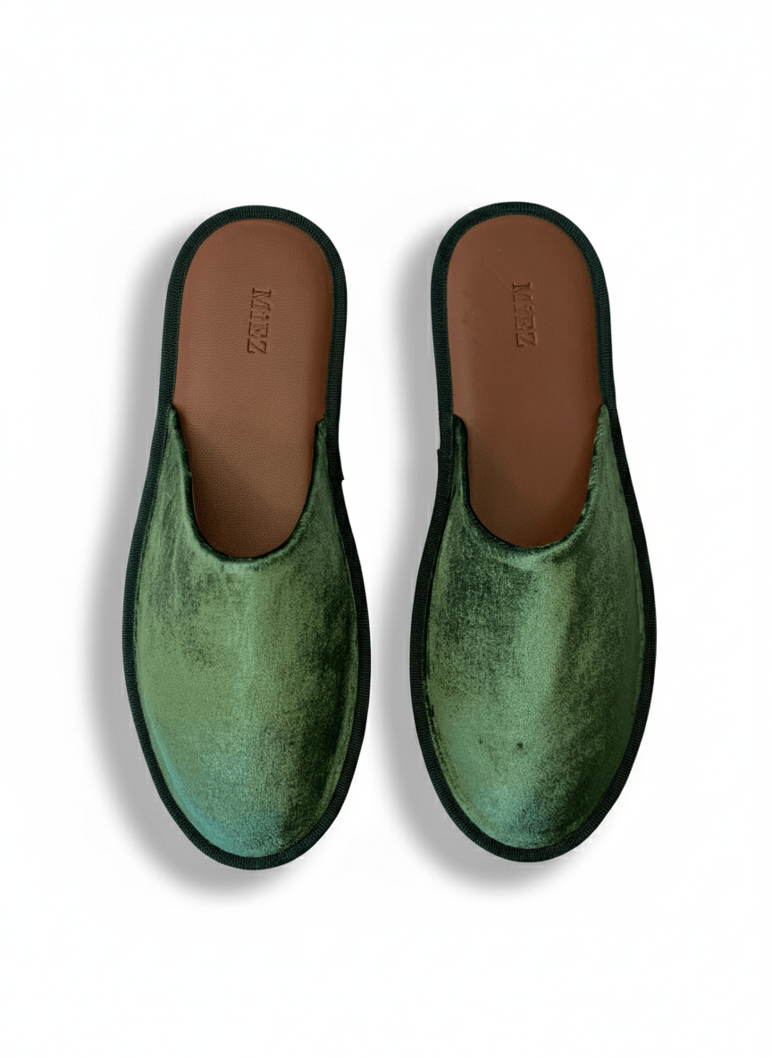 Velvet Ciabatta slippers, olive