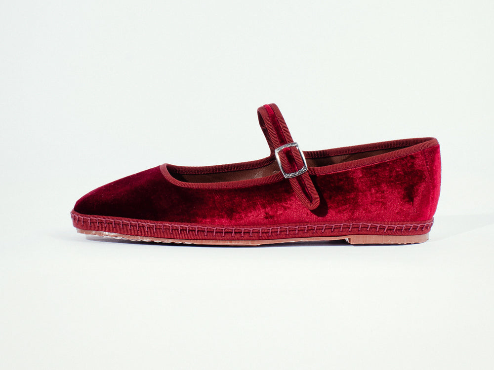 Mary Jane, silk velvet deep red